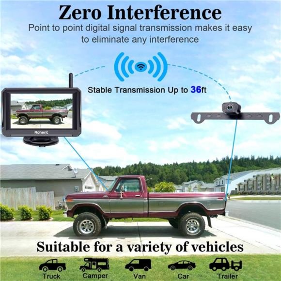 R3 HD 1080P Digital Wireless Backup Camera with 5'' Monitor License Plate Hitch - Picture 3 of 6